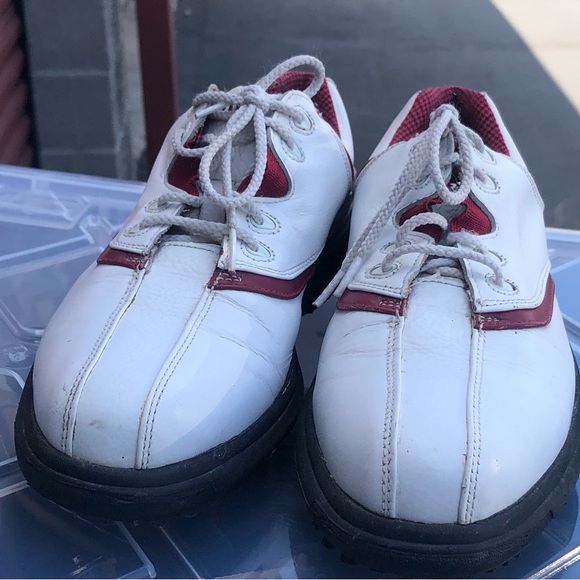 Footjoy Golf Shoes, #97322 Women’s White/Red Leather, Mens US Size 7M - Picture 2 of 10